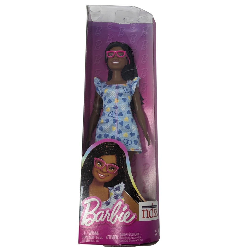 Barbie Fashionistas Doll 229 Down Syndrome NDSS Black Braided Hair Pink Glasses